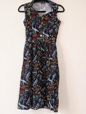 Retrolilicious 1950s Diner Print Swing Dress - Black - Size Small Dress